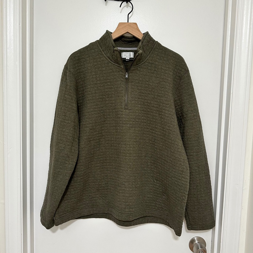 SONS OF FORTUNE | Men's Green Texture‎ Quilted Quarter Zip Pullover Sweater, XL